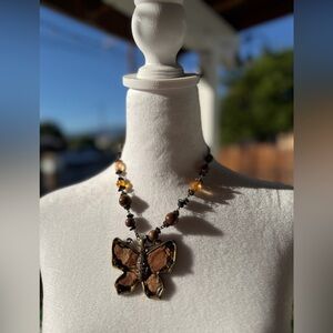 Othr Brown and Amber Butterfly Pendant Necklace